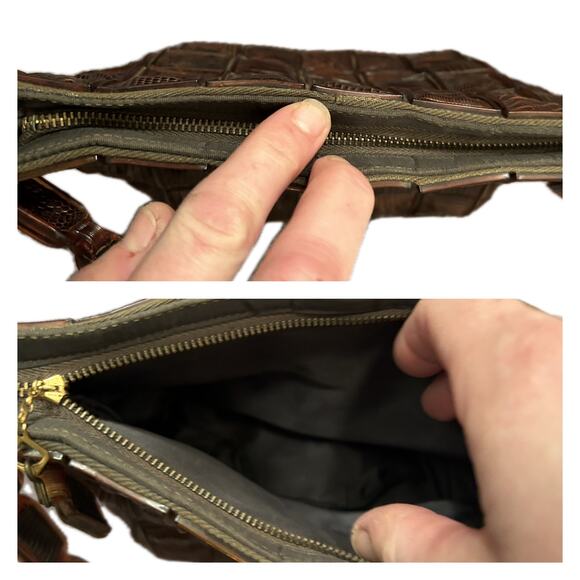 Rare 1940s Brown Alligator Tiles Small Handbag Lucite Handle Purse - Picture 4 of 5